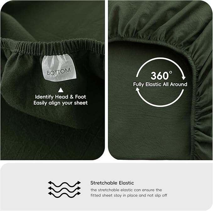 MooMee Fitted Bottom Sheet Only 100% Washed Cotton Linen Like Textured - Image 3