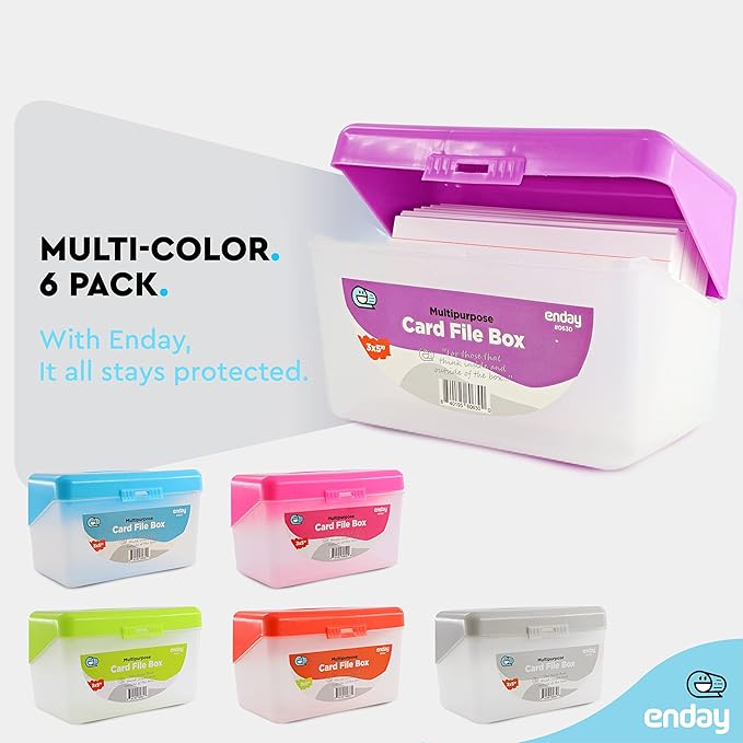Enday Index Card Holder Purple, 3x5 Note Flash Card Organizer Case, Index Card File w/flip top, Notecard Recipe, Holder, Holds 250 Cards, Also Available in Red, Green, Blue, Grey, Pink (36 PC)