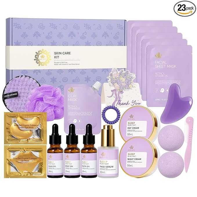 23 Pcs Mother's Day Gifts, Lavender Facial Skin Care Set, Bath and Body Gifts by RAROSAACCA