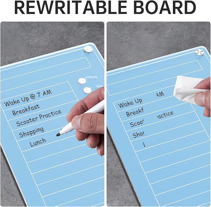 NiHome Acrylic Magnetic To Do List Planning Board with Sliders & Desktop Stand, Kids & Adults Chore Chart, Checklist Routine Chart Task Board for Fridge & Desk, For Magnetic Metal Surfaces Only (Blue)