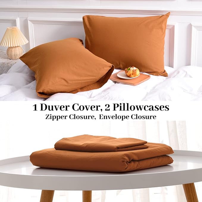 NEXHOME PRO Terracotta Burnt Orange Duvet Cover Set King Size Linen Textured - Image 8
