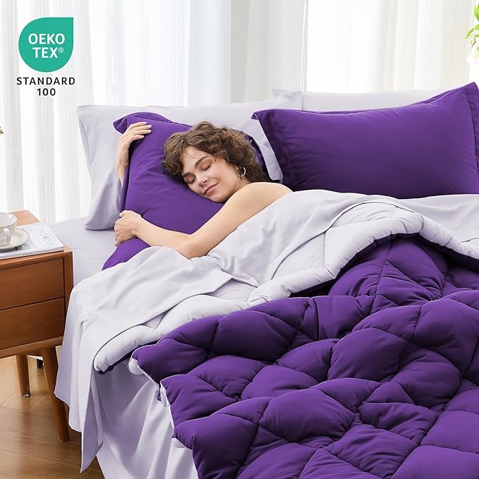 MUXHOMO 7 Pieces Queen Comforter Set, Reversible Bed in a Bag Queen Size - Image 4
