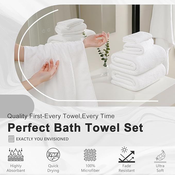 4 Piece Extra Large Bath Towel 35"x70" Oversized Bath Sheet White Bath Towel Set - Image 7