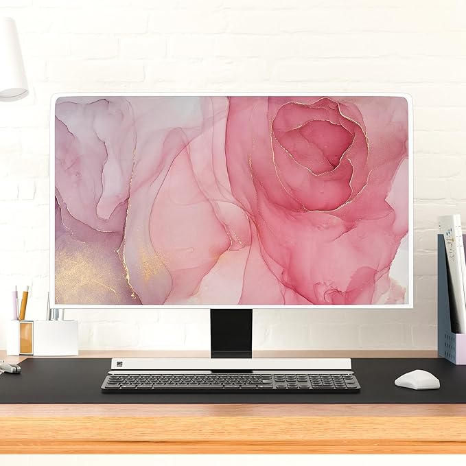 Baocicco Abstract Computer Monitor Cover with Pink Marble Design Full Body Cover for Computer Screen Panel Case Computer Sleeve Compatible with iMac 26, 26-28 PC, Desktop and TV Home Office Computer