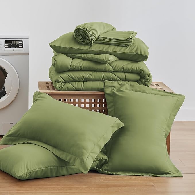 Love's cabin Queen Comforter Set Olive Green, 7 Pieces Queen Bed in a Bag - Image 6
