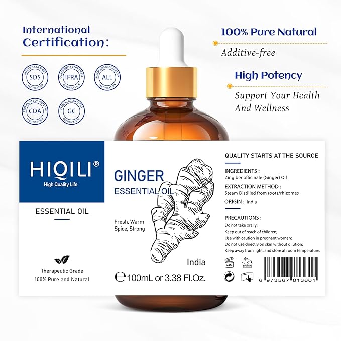 HIQILI Pure Ginger Essential Oil 3.38 Fl Oz, Pure Natural Premium Ginger Oil - Image 8