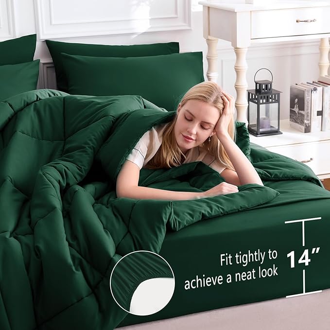 CozyLux Oversized King Comforter Sets Emerald Green, 7 Pieces Bed in a Bag - Image 5