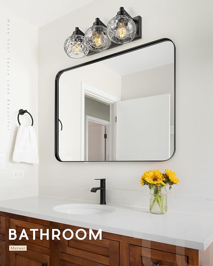 Bathroom Light Fixtures Over Mirror, 3-Light Matte Black Vanity Light - Image 7