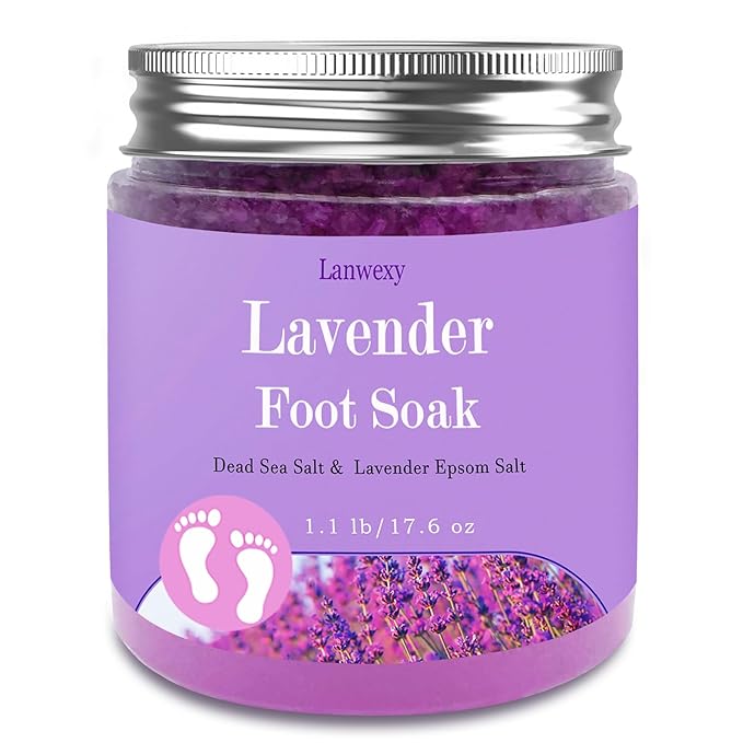 Lavender Foot Soak with Epsom Salt and Sea Salt. Organic Natural Handmade Spa by Lanwexy