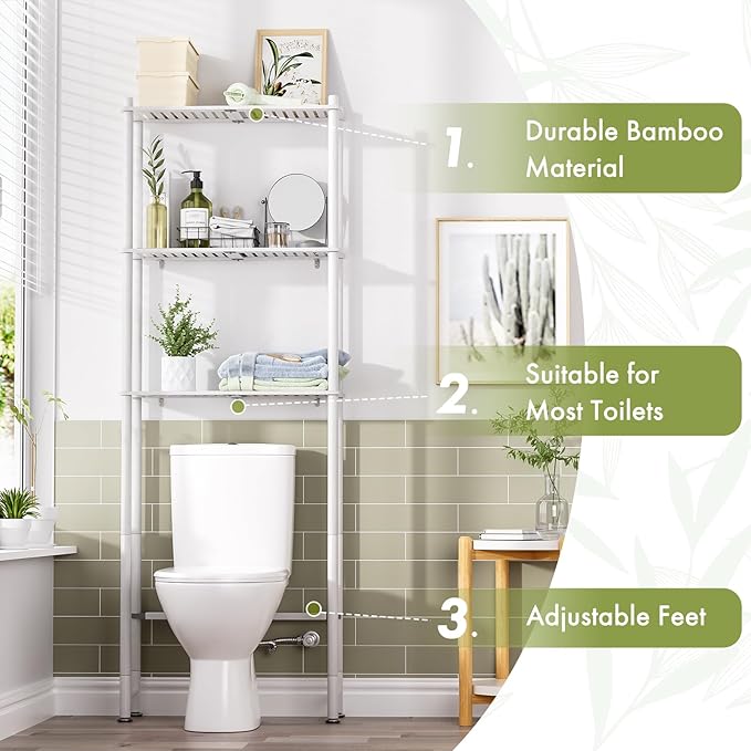 AmazerBath Over The Toilet Storage Bamboo, Bathroom Over Toilet Organizer Rack - Image 4