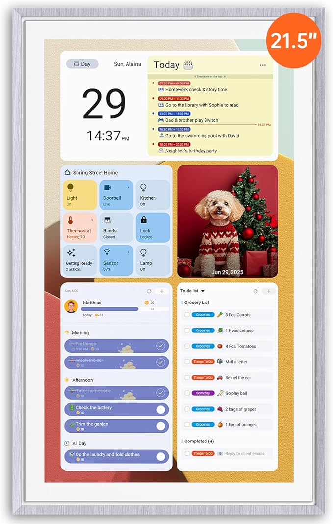 ApoloSign 21.5" Digital Calendar: Dual Mode Calendars with Google Play & Multi-calendar Sync, Electronic Planner & Chore Chart, Smart Touchscreen, Interactive Display for Family Schedules (Gray Wood, 21.5-inch)