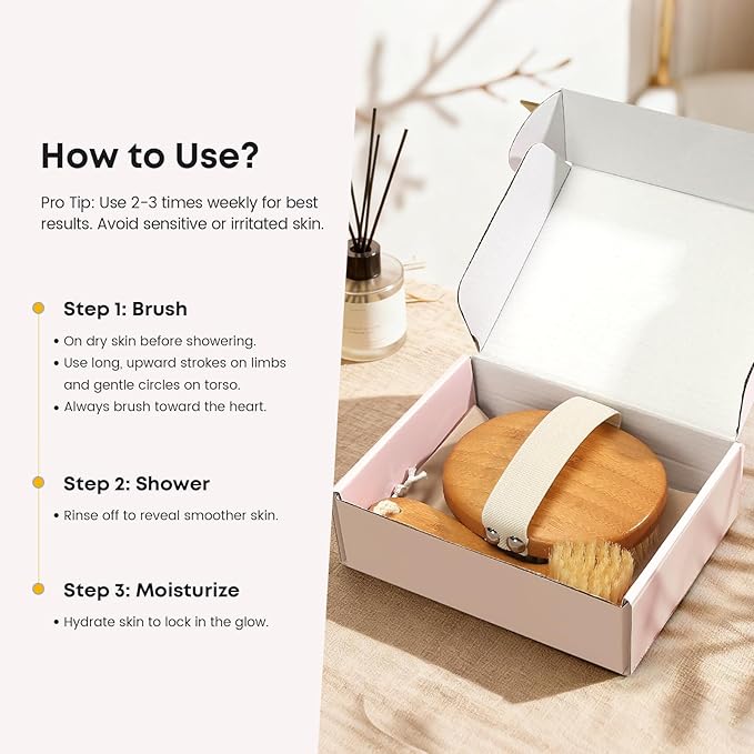 eaxun Bamboo Dry Brushing Body Brush Set, Natural Exfoliating Boar Bristle Face - Image 7