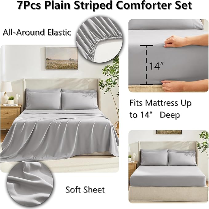 CozyLux Oversized King Comforter Sets French Grey, 7 Pieces Bed in a Bag - Image 5
