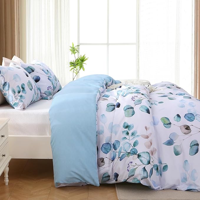 MUXHOMO Duvet Cover Full Size, Reversible Floral Blue Duvet Cover Set - Image 4