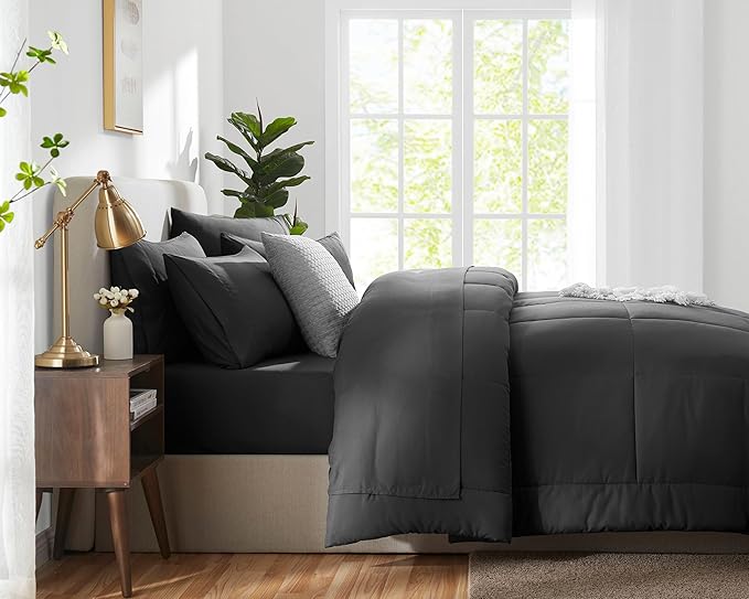 CozyLux Oversized Queen Comforter Sets Dark Grey, 7 Pieces Bed in a Bag - Image 9
