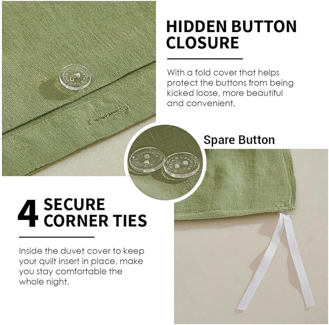 Simple&Opulence 100% Washed Linen Duvet Cover Set 5pcs Basic Style Natural - Image 3
