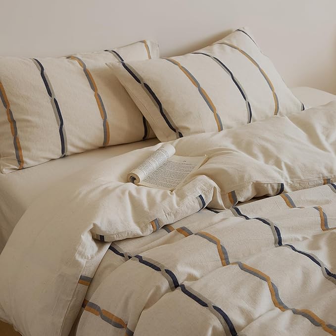 mixinni Cotton Linen Jacquard Duvet Cover Set King, 3-Piece Mid-Century Modern - Image 4