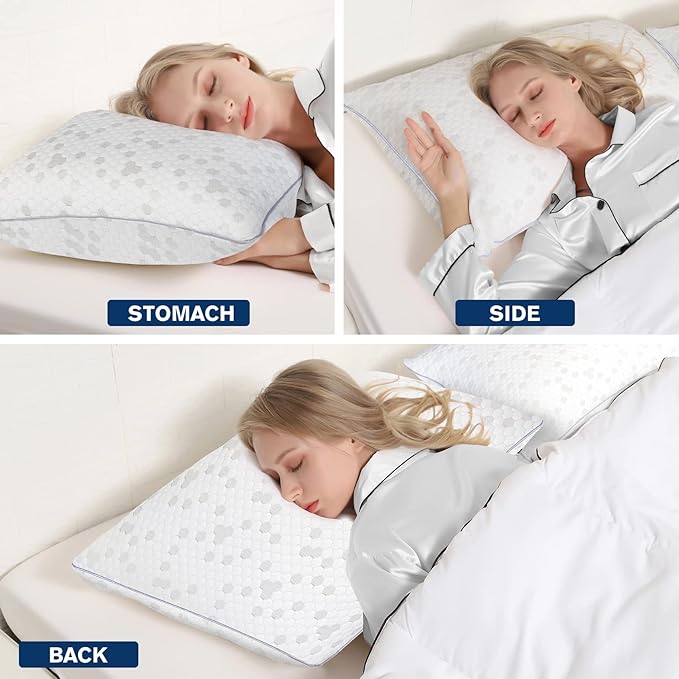 HIMOON Shredded Memory Foam Pillows, Medium Firm Standard Size Pillows 2 Pack - Image 6