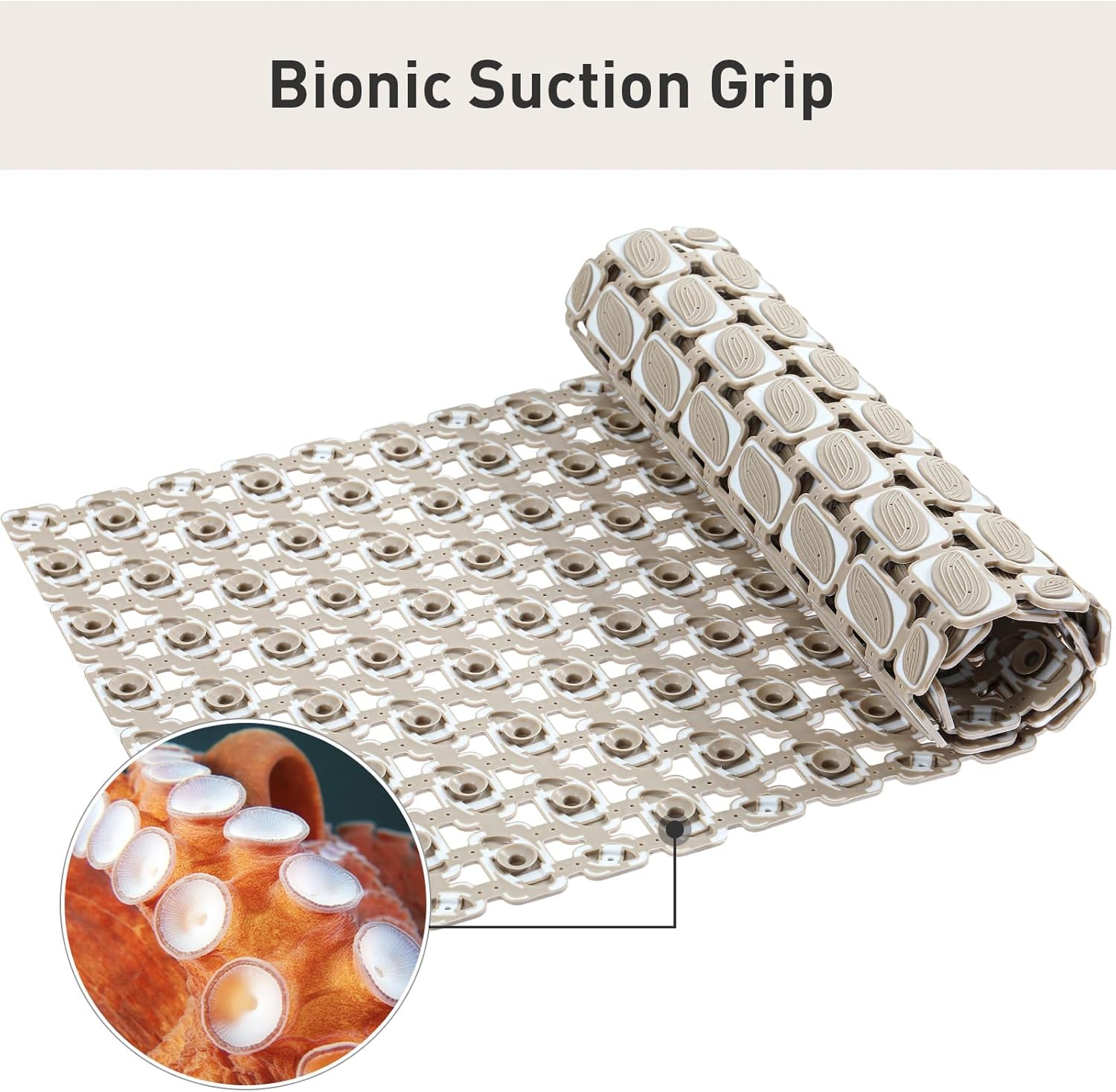 Shower Mat Non Slip Bathtub Mat - 36" x 16" Eco-Friendly Soft Bath Mat for Tub Non Slip Shower Mats for Inside Shower with Suction Cups and Drain Holes, Easy to Clean Quick-Drying, Brown