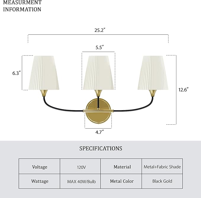 Bathroom Light Fixtures Over Mirror, 3 Light Vanity Light - Image 5