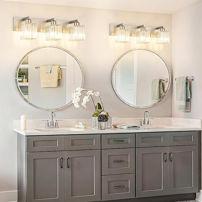 Aipsun Brushed Nickel Vanity Light Bathroom Lighting Fixtures 3 Light Crystal - Image 3