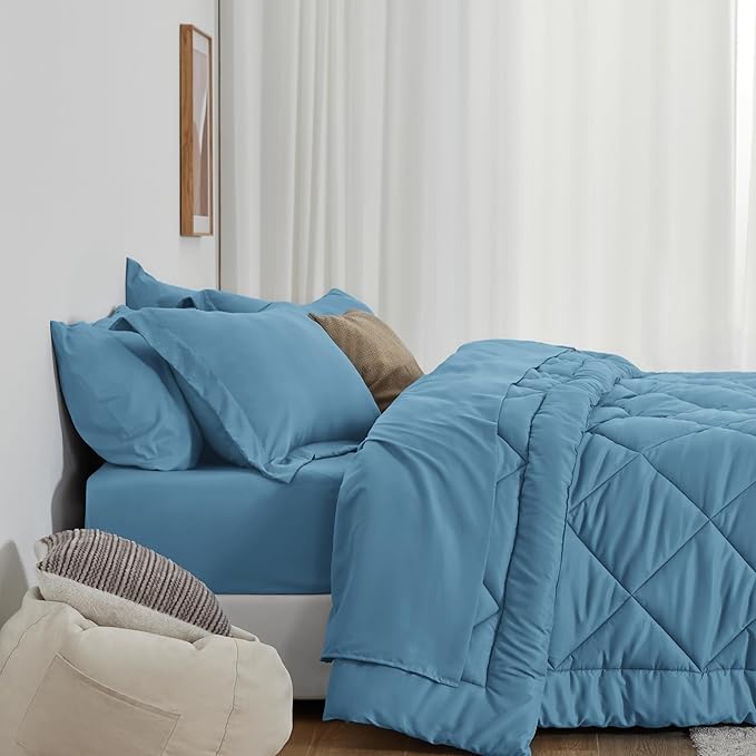 Love's cabin Queen Comforter Set Misty Blue, 7 Pieces Queen Bed in a Bag - Image 3