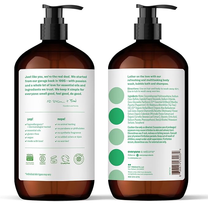 Everyone 3-in-1 Soap, Body Wash, Bubble Bath, 32 Ounce, Peppermint Tea Tree - Image 2