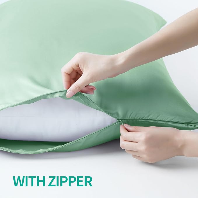 Bamboo Viscose Zippered Pillow Cases King Size Set of 2, 400 Thread Count - Image 2
