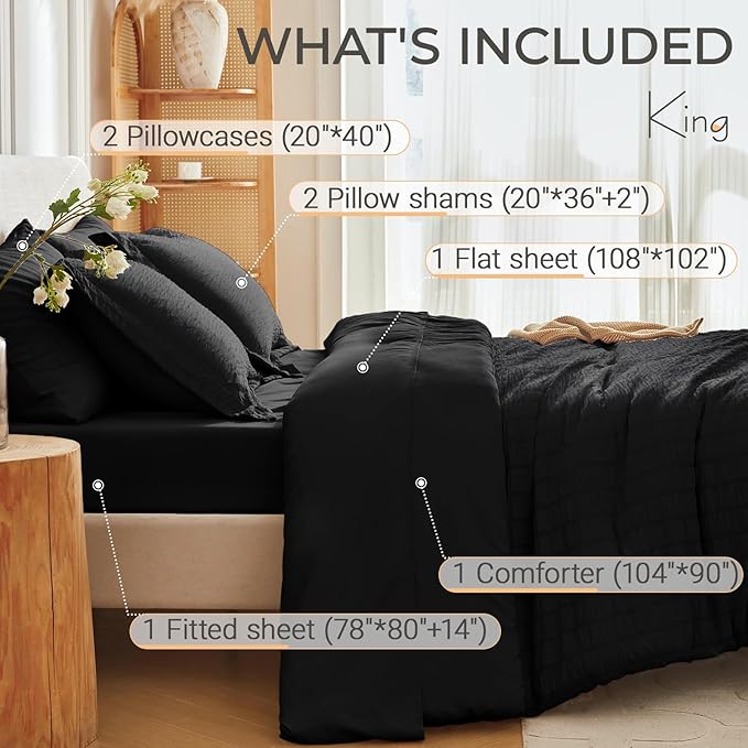 MUXHOMO 7 Pieces King Comforter Set, Seersucker Bed in a Bag King Size - Image 4
