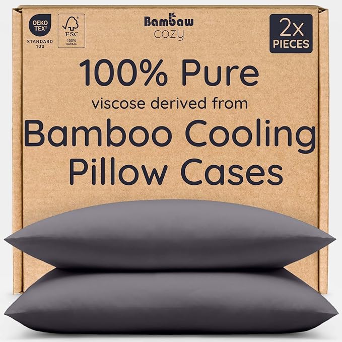 Bambaw 100% Viscose Derived from Bamboo Pillowcases Standard Size – Set of 2 by Bambaw