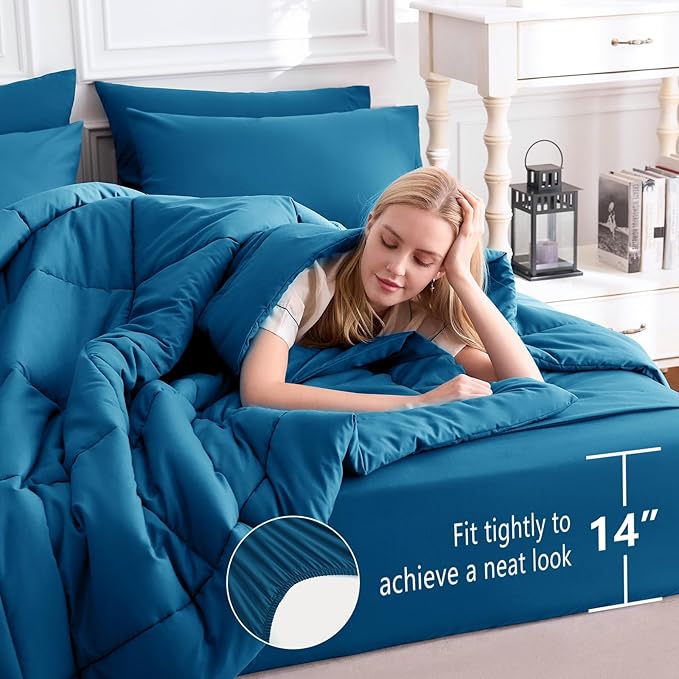 CozyLux Queen Comforter Set Teal, 7 Pieces Bed in a Bag, Teal Comforters Queen - Image 5