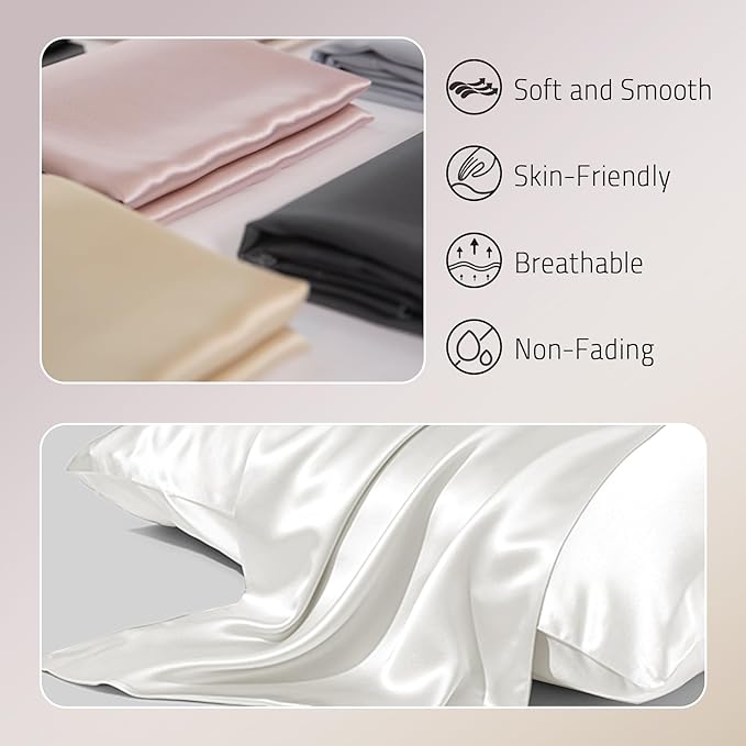 Gabire Mulberry Silk Pillow Cases Set of 2, Both Sides Real Silk Pillowcase - Image 2