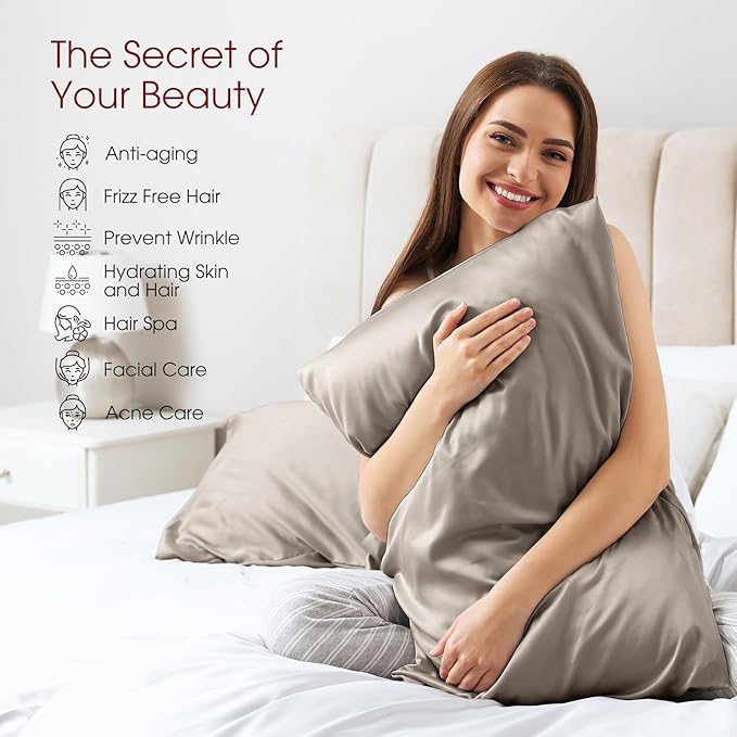 100% Silk Pillow Cases 2 Pack Queen Size Mulberry Silk Pillowcase - Image 3