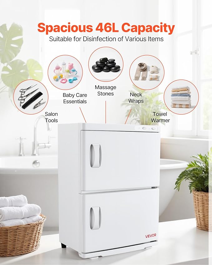 VEVOR Hot Towel Warmer, 46L Large Capacity 2-Tier Towel Warmer Cabinet - Image 3