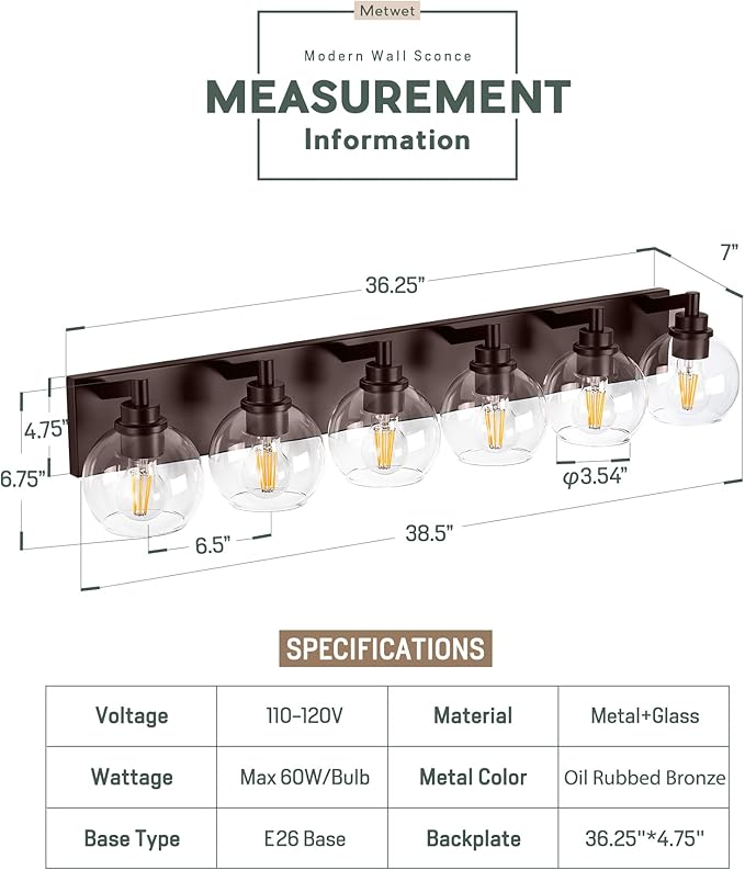 Oil Rubbed Bronze Bathroom Light Fixtures, 6-Light Bathroom Vanity Lights Over - Image 2