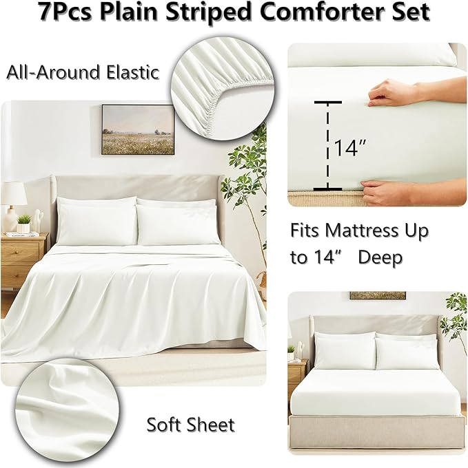 CozyLux Queen Comforter Set Ivory - Image 5