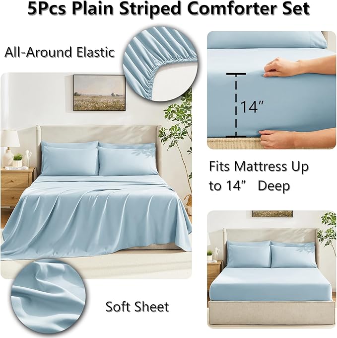 CozyLux Twin XL Comforter Set Light Blue, 5 Pieces Twin Extra Long Bed in a Bag - Image 5