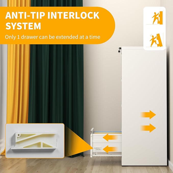 Reegangfa 4 Drawer File Cabinet with Lock, 18" D Metal Vertical Filing Cabinets, Steel File Storage Cabinets for Home Office, Hanging A4 Legal/Letter Size Narrow File Cabinet, Assembly Required