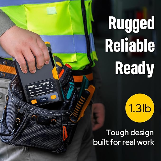 MakeID EP53 Label Maker with Hard Case, Portable Industrial 2" Print Head Bluetooth Label Printer, Mobile APP & PC Editor Compatible, 2000mAh Li-ion Battery, Come with 3 Label Cartridges for Job Sites