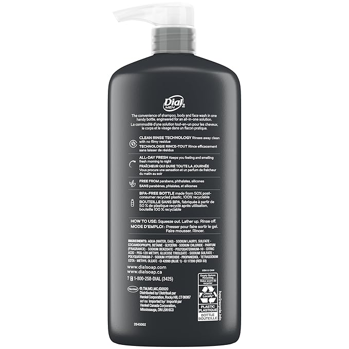 Dial Men 3 in 1 Body, Hair and Face Wash, 16 Fl Oz, Cleanses Deep + Gentle on - Image 6