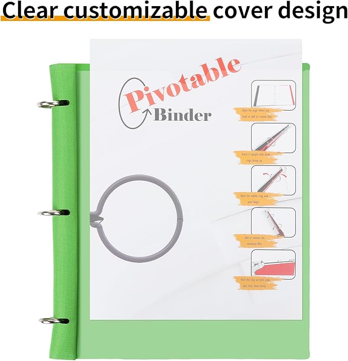 360 Pivotable Project Organizer, 2 Pack 3 Ring Binder with Colored Tab Dividers with Pockets, Customizable Front Cover Multi Pocket Folder for Home, School, Office - Green