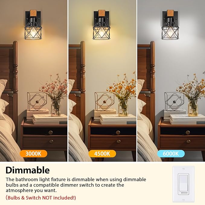 Wall Sconces Set of Two, Farmhouse 1-Light Matte Black Vanity Lights - Image 4