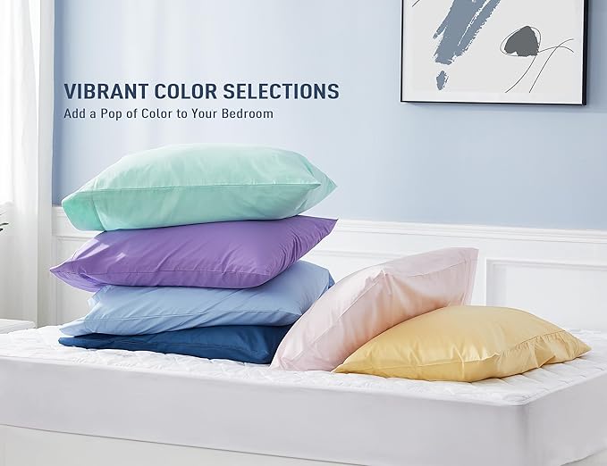 Pillow Cases, King Size Cotton Percale Weave Pillowcases, Pre-Shrunk Breathable - Image 6