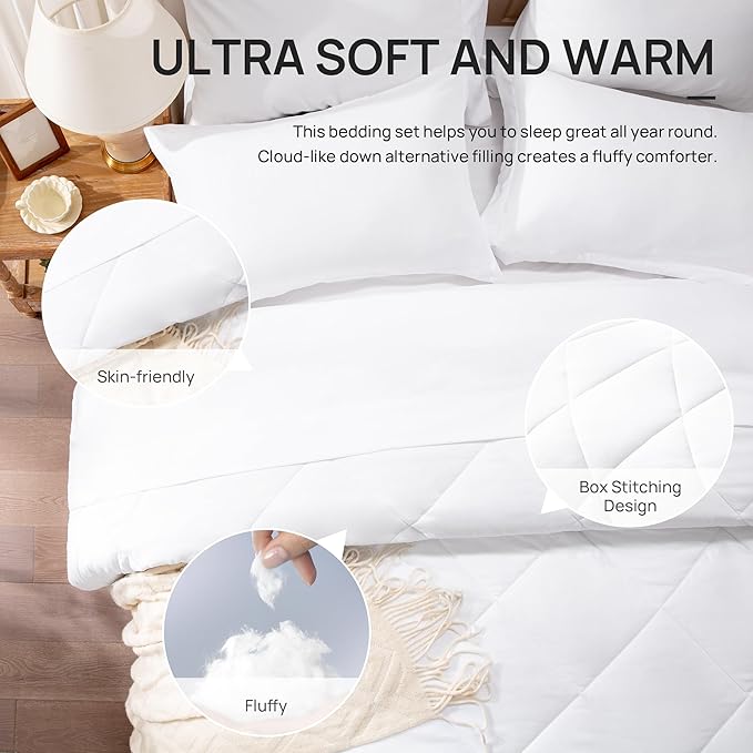 Love's cabin Queen Comforter Set White, 7 Pieces Queen Bed in a Bag, All Season - Image 5