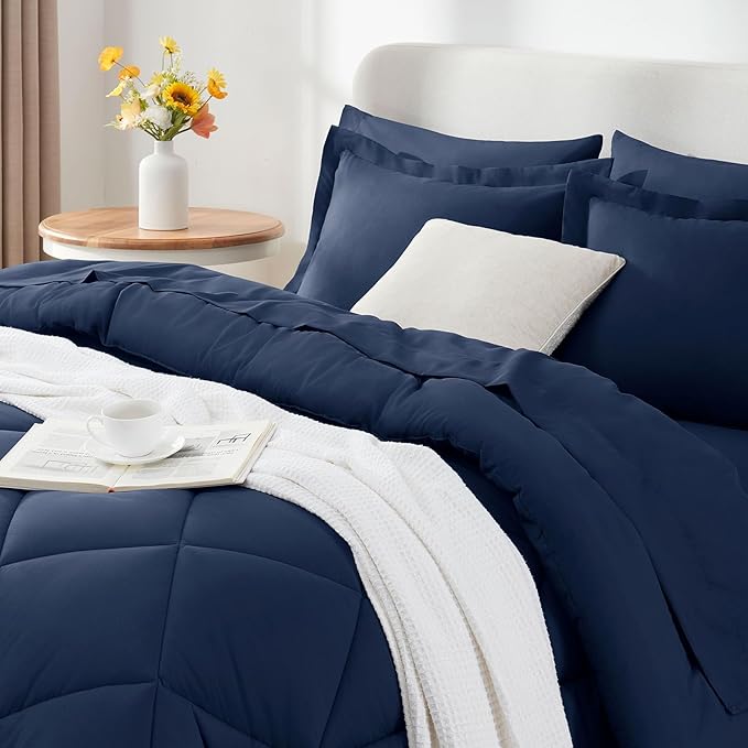 CozyLux Oversized King Comforter Set Navy Blue, 7 Pieces Bed in a Bag Comforter - Image 9
