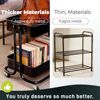 LiWNYRK 2 Tier Cart with Wheels Heavy Duty Metal Rolling Storage Cart for Under Desk Storage, Short Small Utility Shelf for Pantry Kitchen Bathroom Laundry, Home Organizer with Large Basket, Black