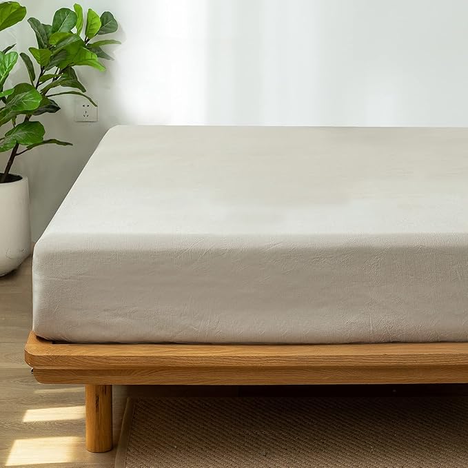 MooMee Fitted Bottom Sheet Only 100% Washed Cotton Linen Like Textured - Image 4