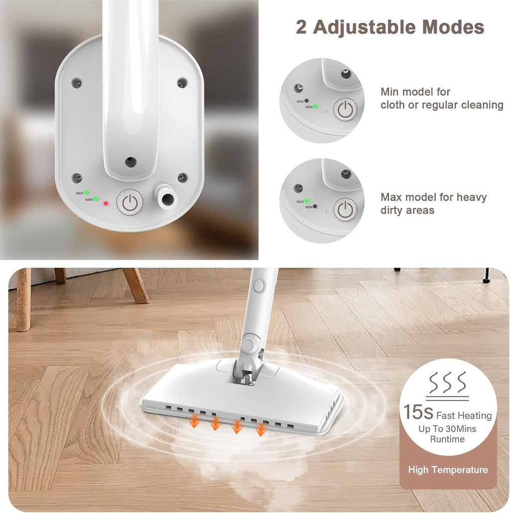 Steam Mop Cleaner, 7 in 1 Rotated Steam Cleaner for Home, Adjustable 2 Modes Steam Mop with 23FT Power Cable and 400ML Removable Tank, Hard Floor, Laminate Floor, Tiles Cleaning (Emerald Blue)