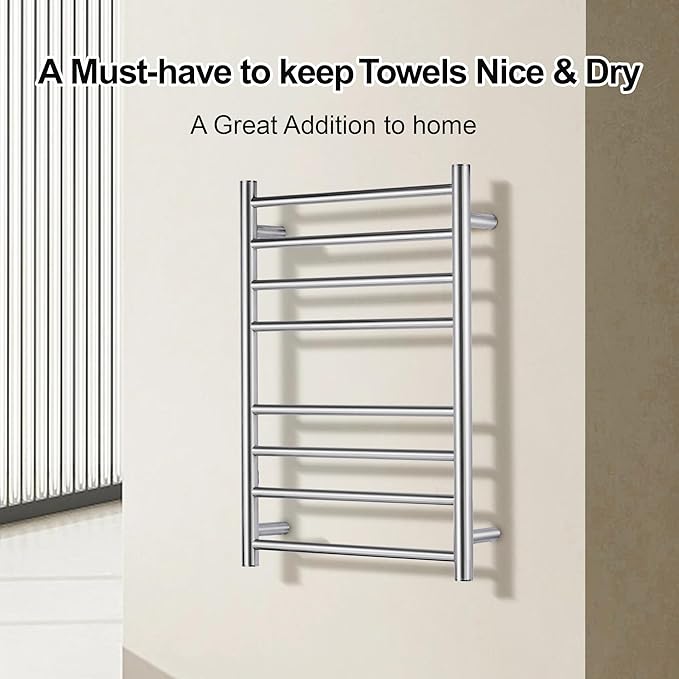 Towel Warmer Polished Chrome for Bathroom Wall Mounted Drying Rack Plug-in - Image 4