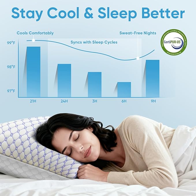 OAISZ Cooling Pillow Queen Size, Shredded Memory Foam Bed Pillows - Image 6
